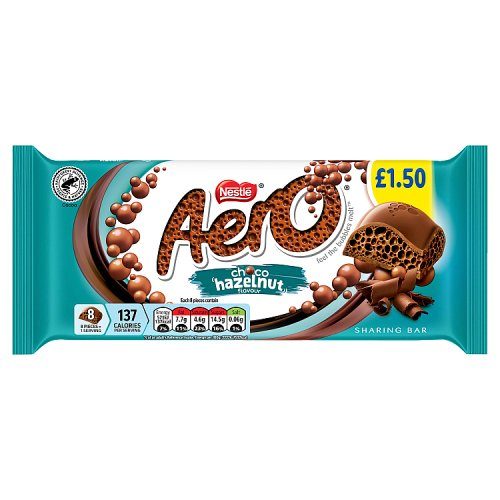 Nestle Aero Choco Hazelnut flavour bubbly chocolate sharing bar
