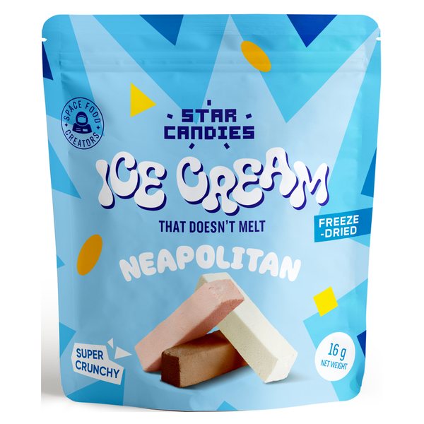 Star Candies freeze-dried Neapolitan ice cream that doesn't melt, 16 g pouch