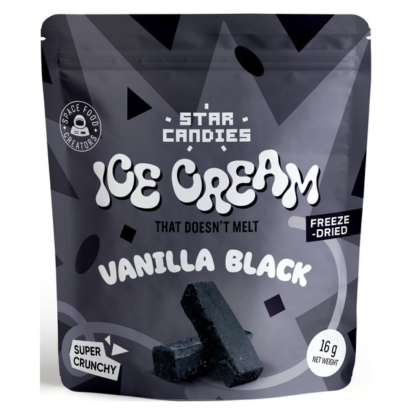 Star Candies freeze-dried Vanilla Black ice cream that doesn't melt, 16 g pouch